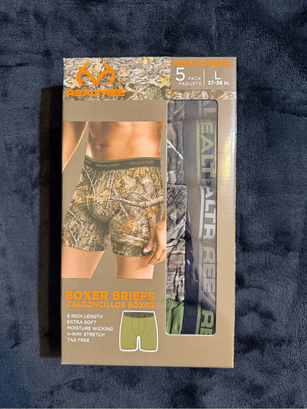 Realtree Men's Camo Boxer Briefs - Green Camo (5 Pack) Large